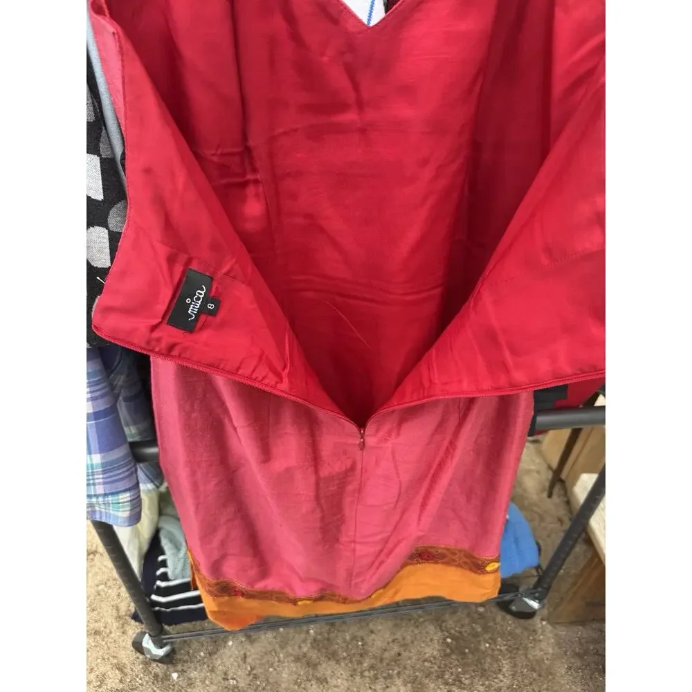 Mica Red Silk Sundress Size 8 Hippie Summer Knee-Length Dress Made in USA - Picture 7 of 9